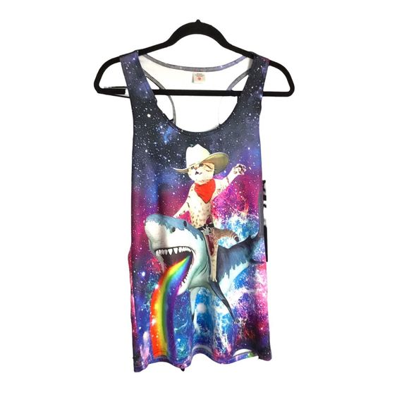 SOLD Cowboy cat riding a shark Racerback Tank - Picture 1 of 5